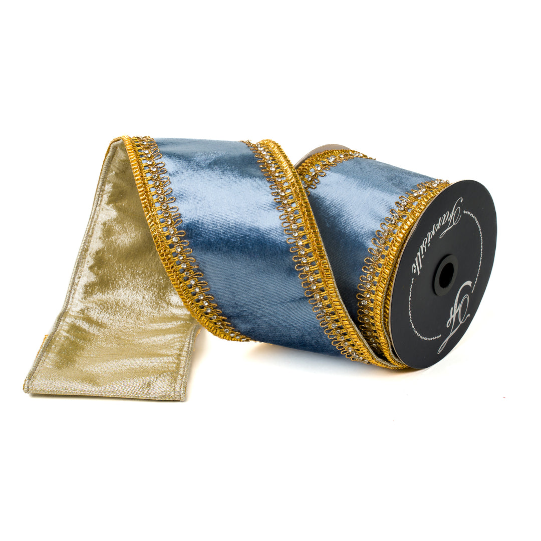 Farrisilk Steel Blue Tiffany Velvet Wired Ribbon - 4"
