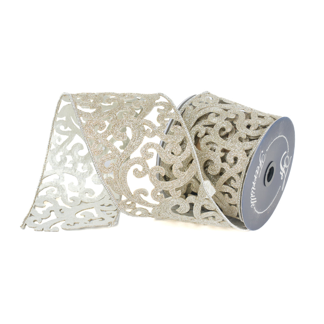 Farrisilk Platinum Heirloom Lace Wired Ribbon - 4"