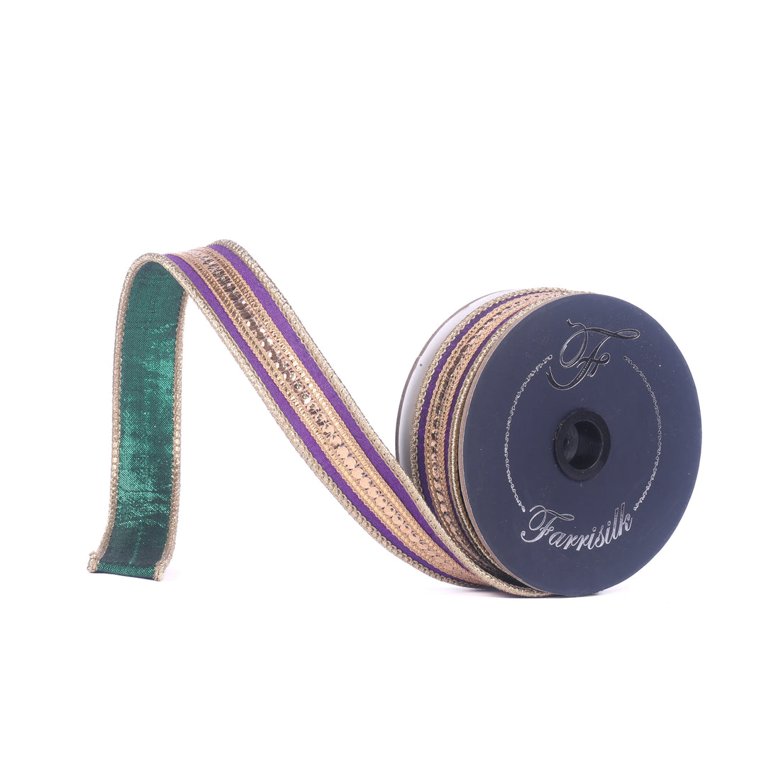 Farrisilk Mardi Gras Twinkle Trim Wired Ribbon - 1"