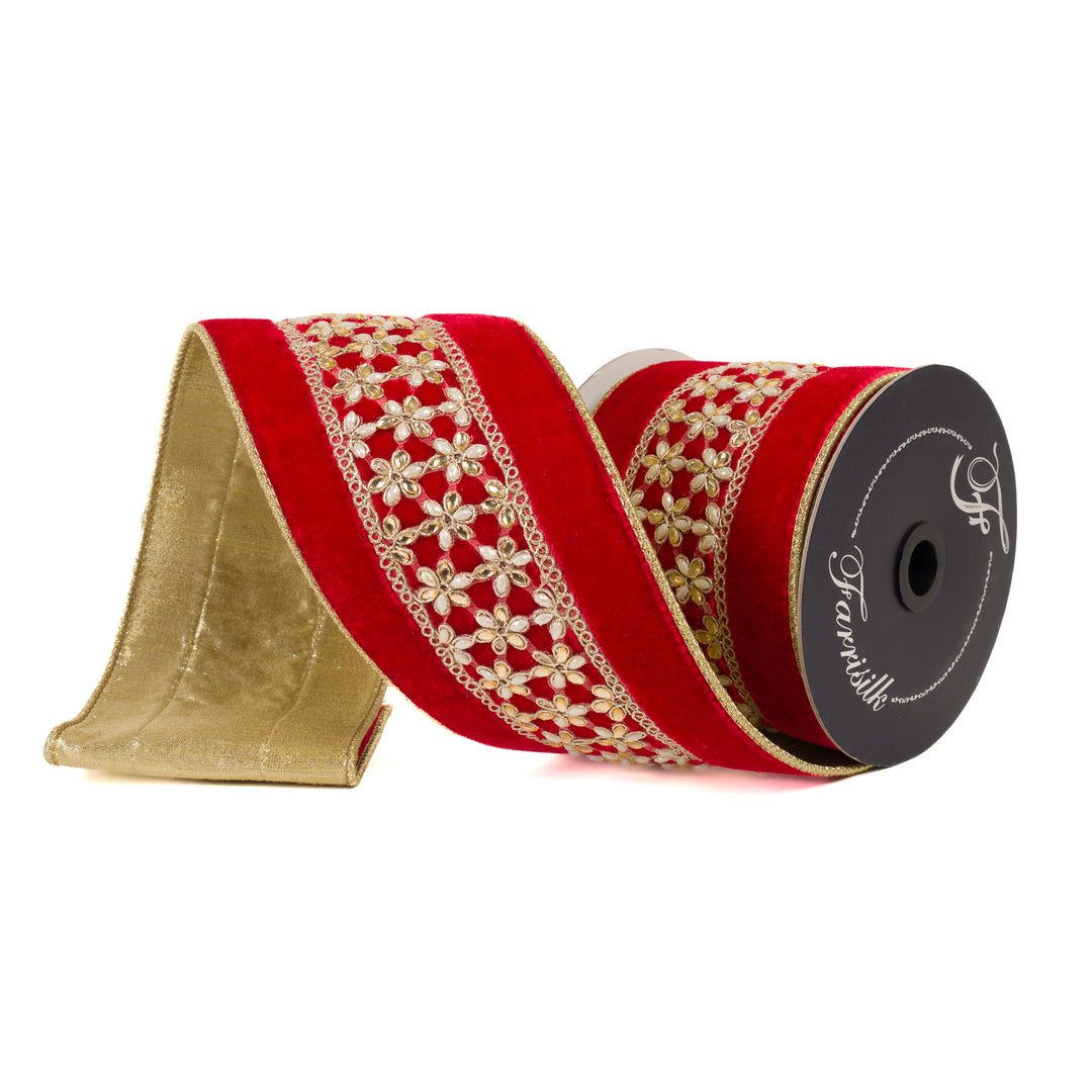 Farrisilk Red Ambient Jewel Wired Ribbon - 4"