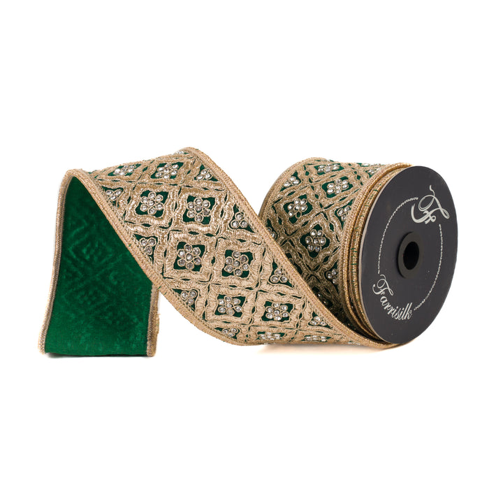 Farrisilk Emerald Heirloom Tapestry Wired Ribbon - 3"