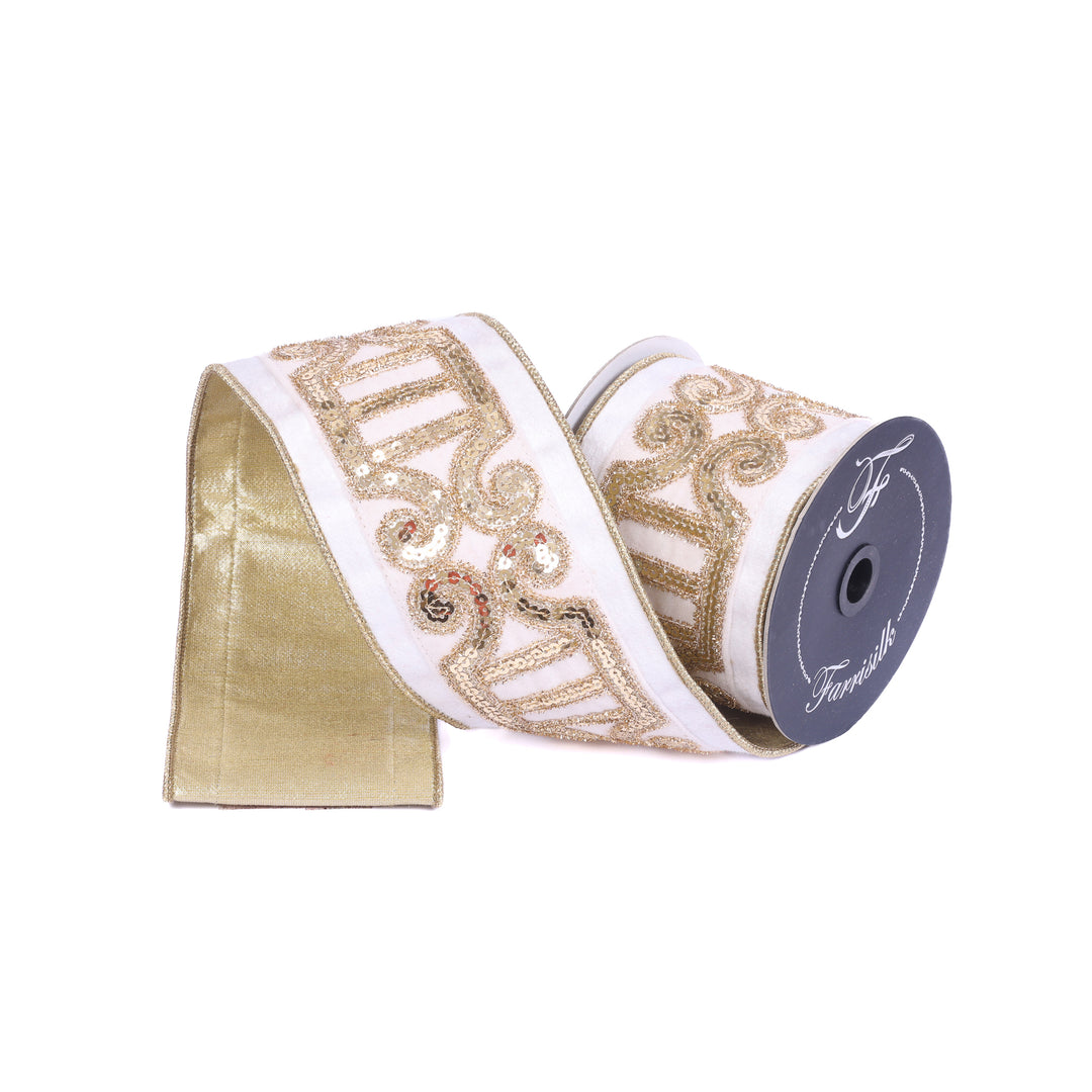 Farrisilk Ivory Plush Nutcracker Wired Ribbon - 4"