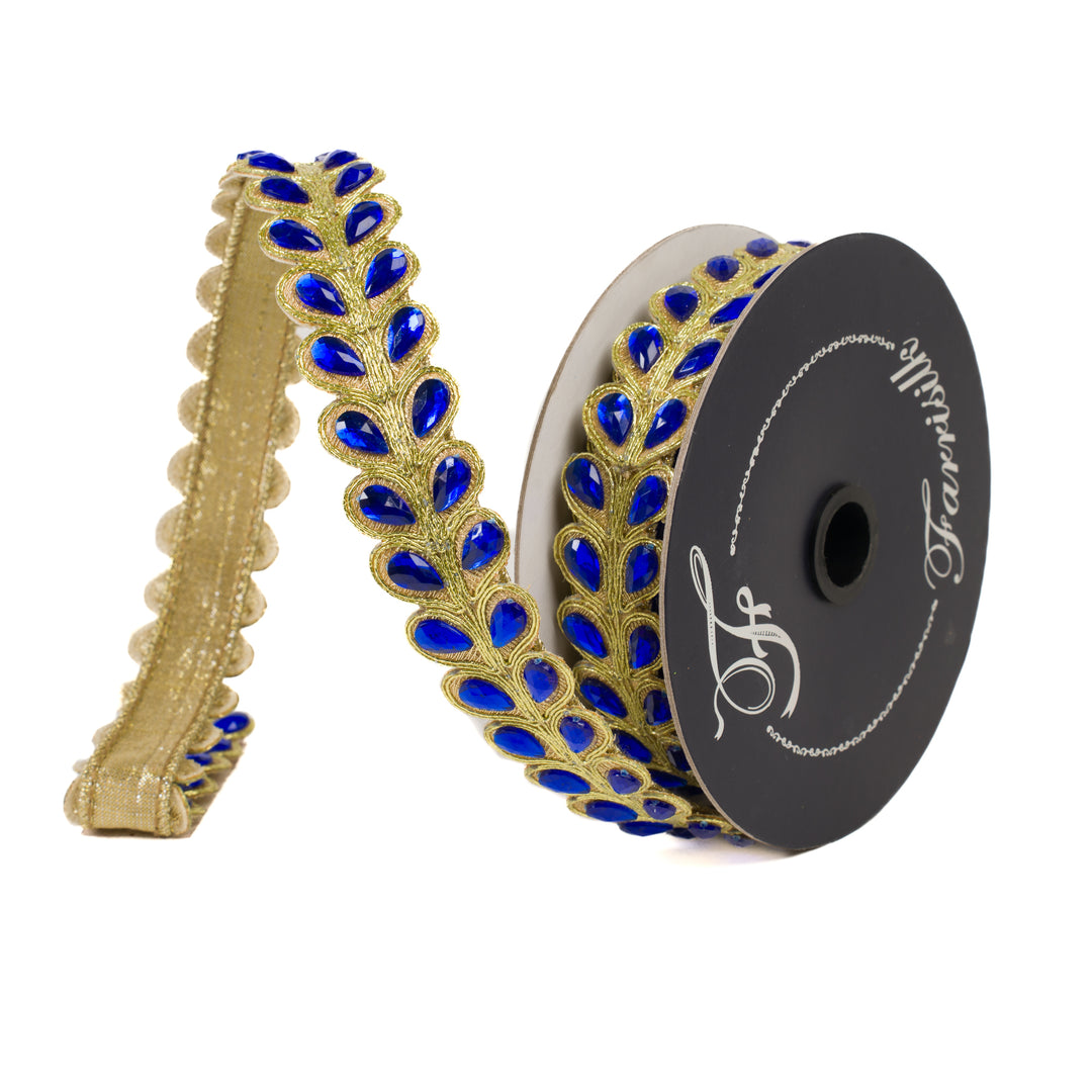 Farrisilk Sapphire Crystal Pears Wired Ribbon - 1"