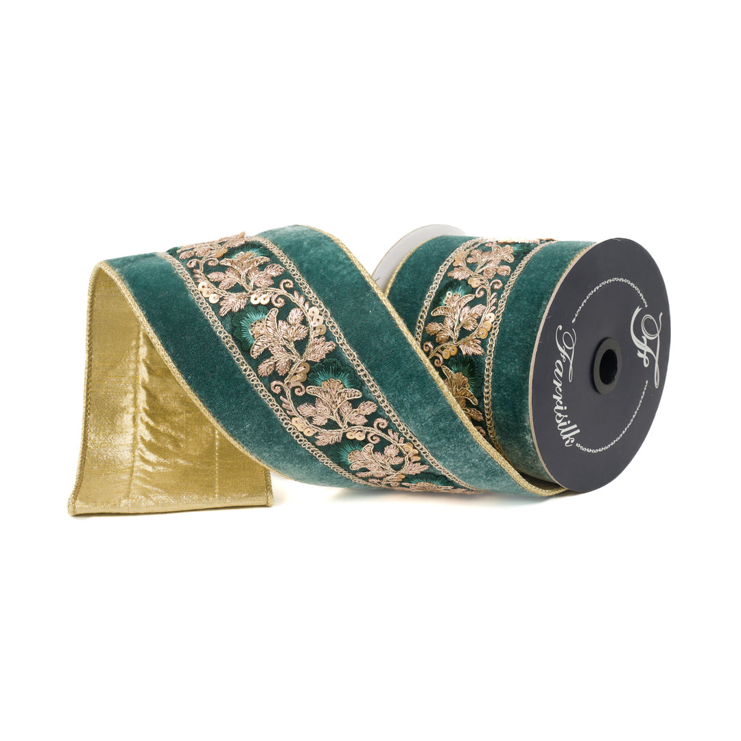 Farrisilk Celadon Vintage Tapestry Wired Ribbon - 4"