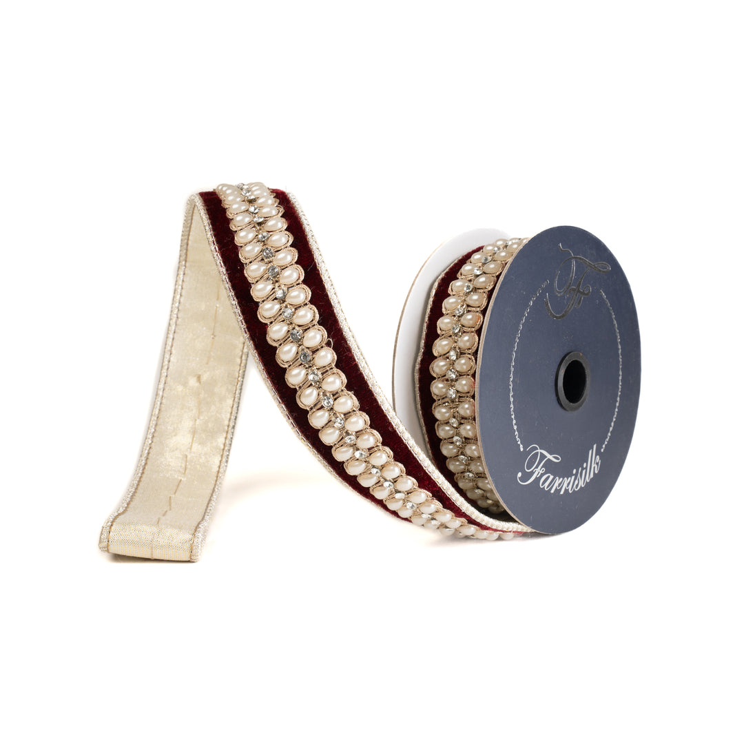 Farrisilk Garnet Pearl Necklace Wired Ribbon - 1.5"