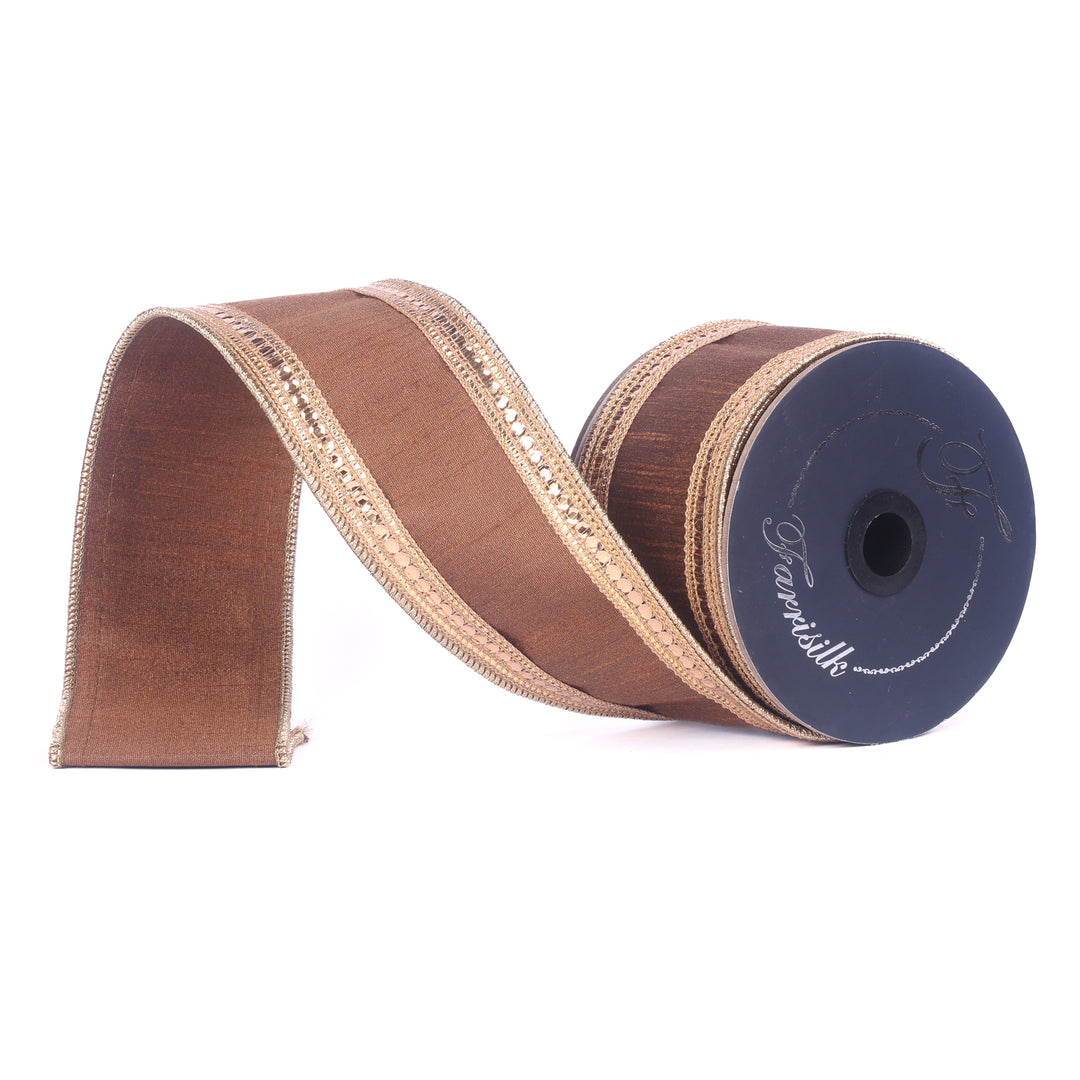 Farrisilk Pecan Twinkle Borders Wired Ribbon - 2.5"