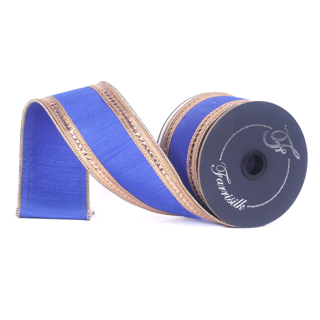 Farrisilk Cobalt Twinkle Borders Wired Ribbon - 2.5"