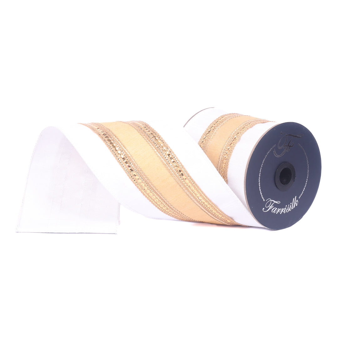 Farrisilk Ivory Twinkle Borders Wired Ribbon - 4"