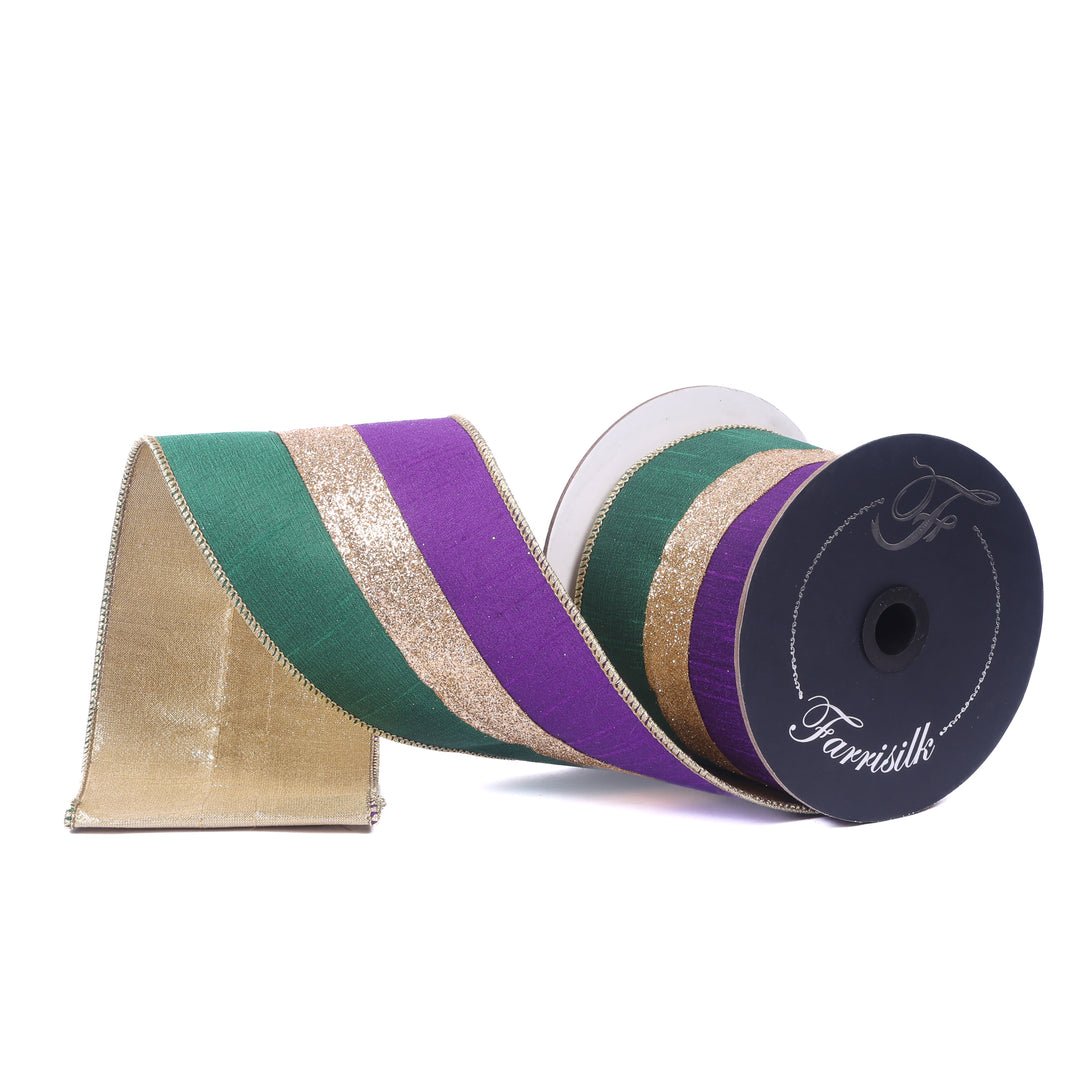 Farrisilk Mardi Gras Classic Glitz Wired Ribbon - 4"