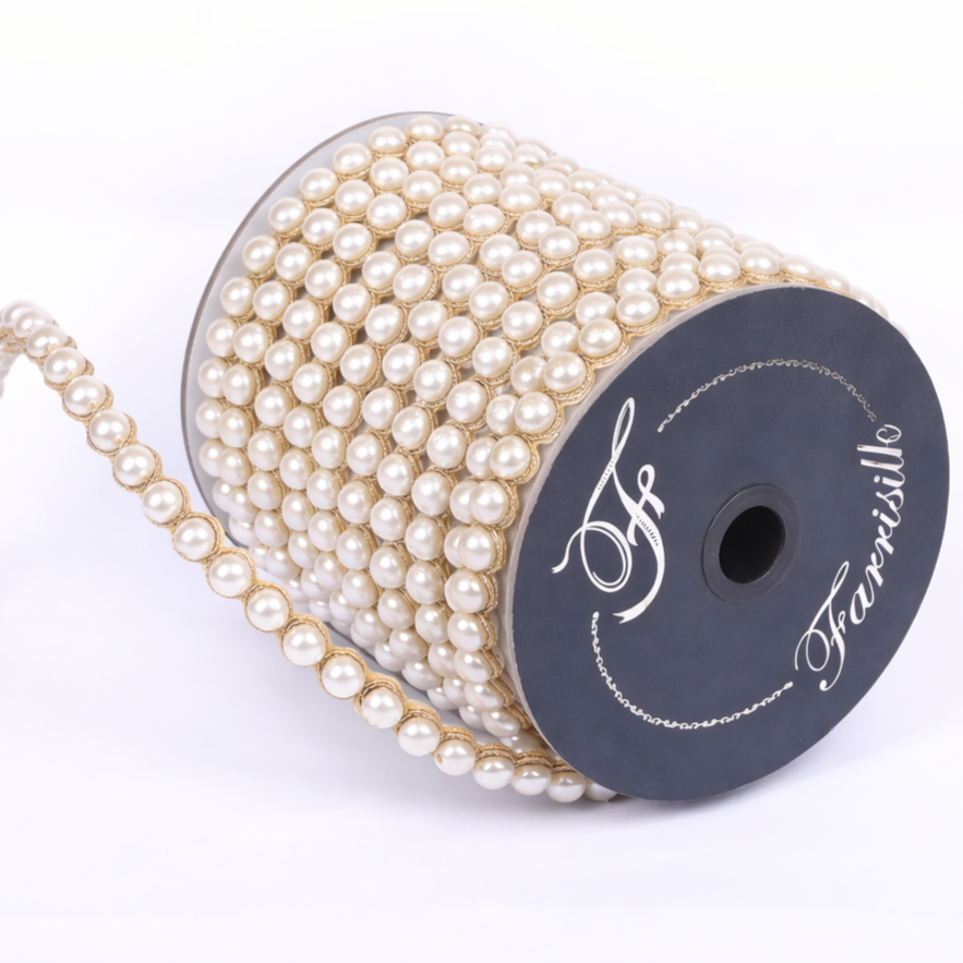 Farrisilk Ivory Pearl Garland Wired Ribbon - .5"