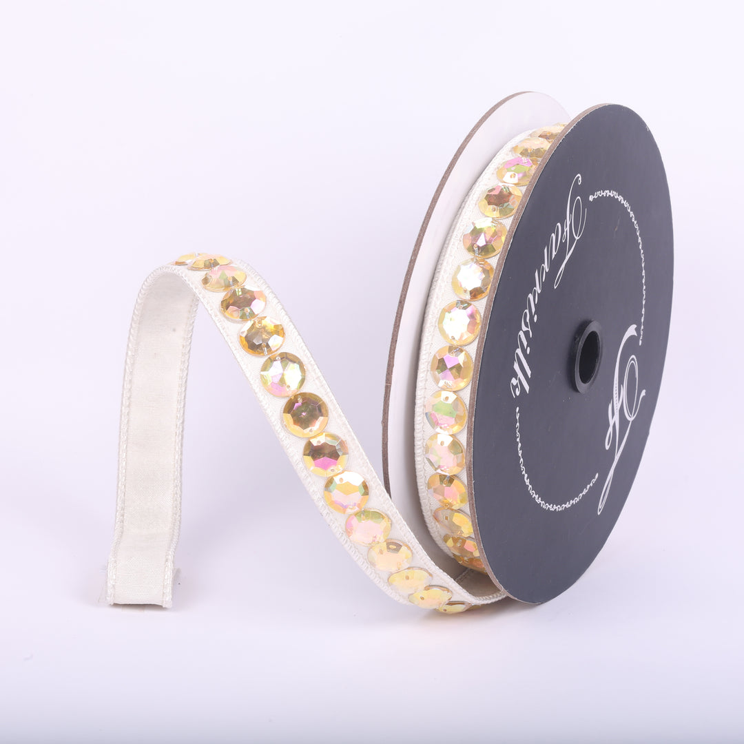 Farrisilk Cream Aurora Gem Garland Wired Ribbon - .75"