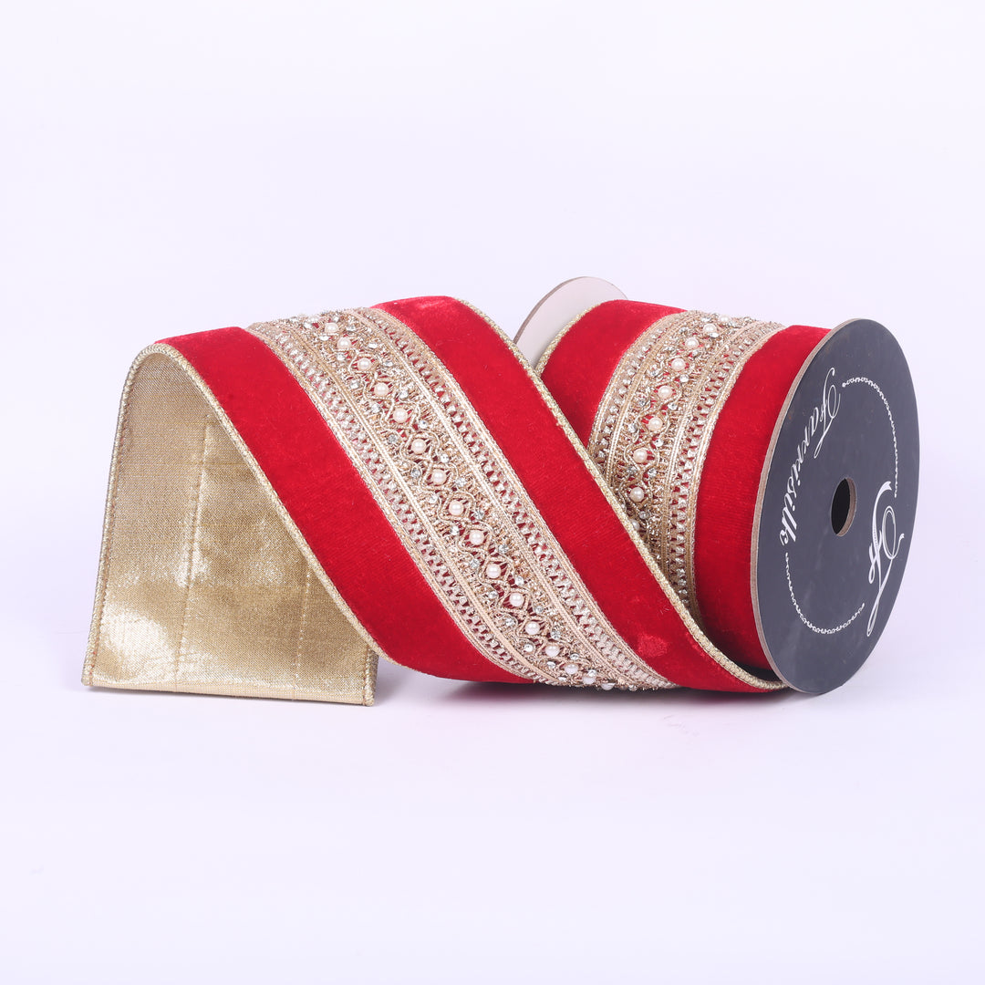 Farrisilk Red Maison Ruban Wired Ribbon - 4"