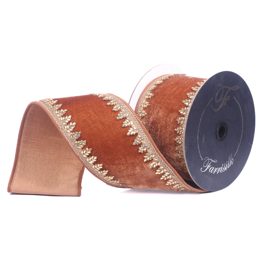 Farrisilk Pecan Pinyon Jewel Wired Ribbon - 4"