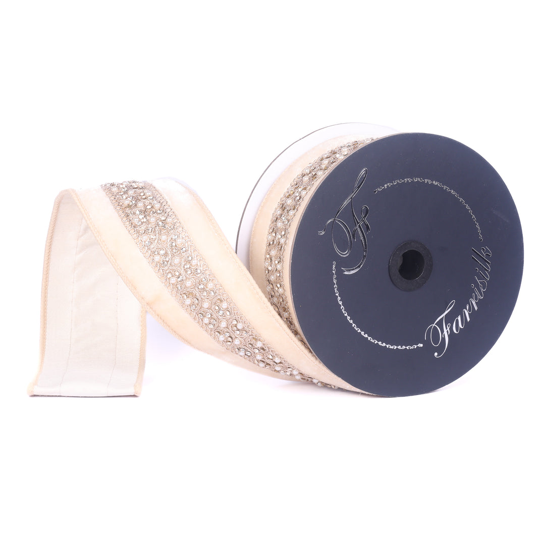 Farrisilk Cream Opuleat Wired Ribbon - 2.5"