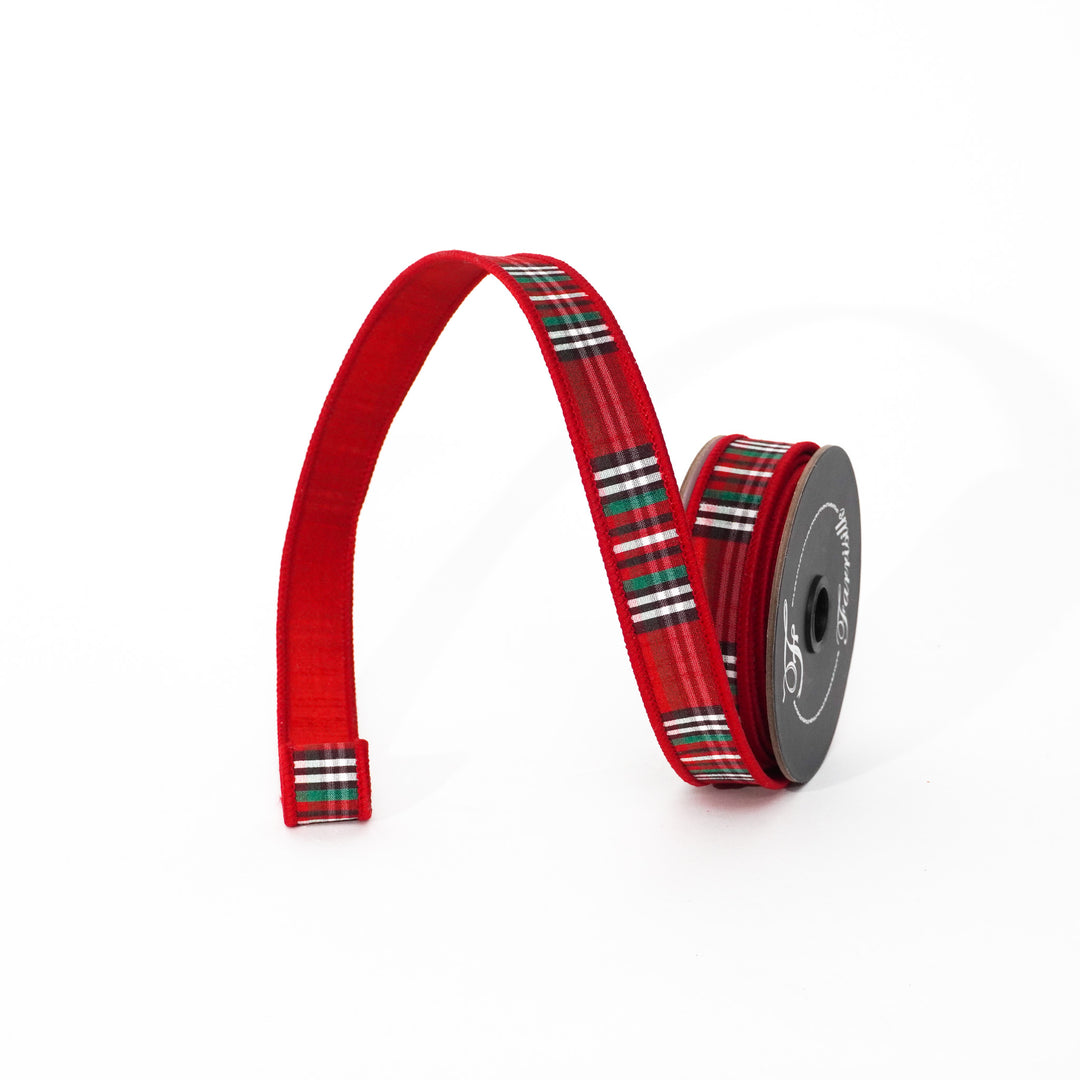 Farrisilk Red, Black, & Emerald Christmas Plaid Wired Ribbon - 1"