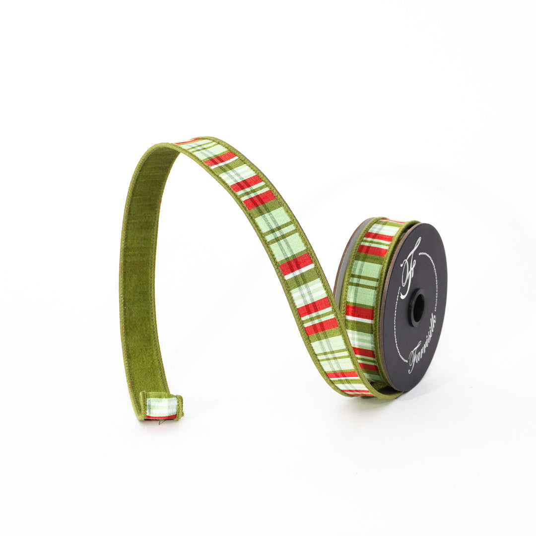 Farrisilk Olive Multi Christmas Plaid Wired Ribbon - 1"