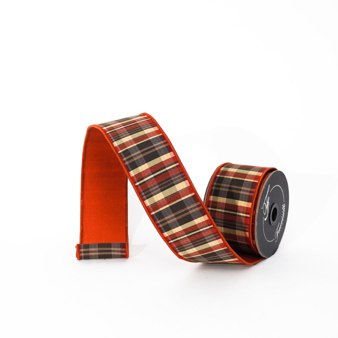 Farrisilk Cinnamon Multi Christmas Plaid Wired Ribbon - 2.5"