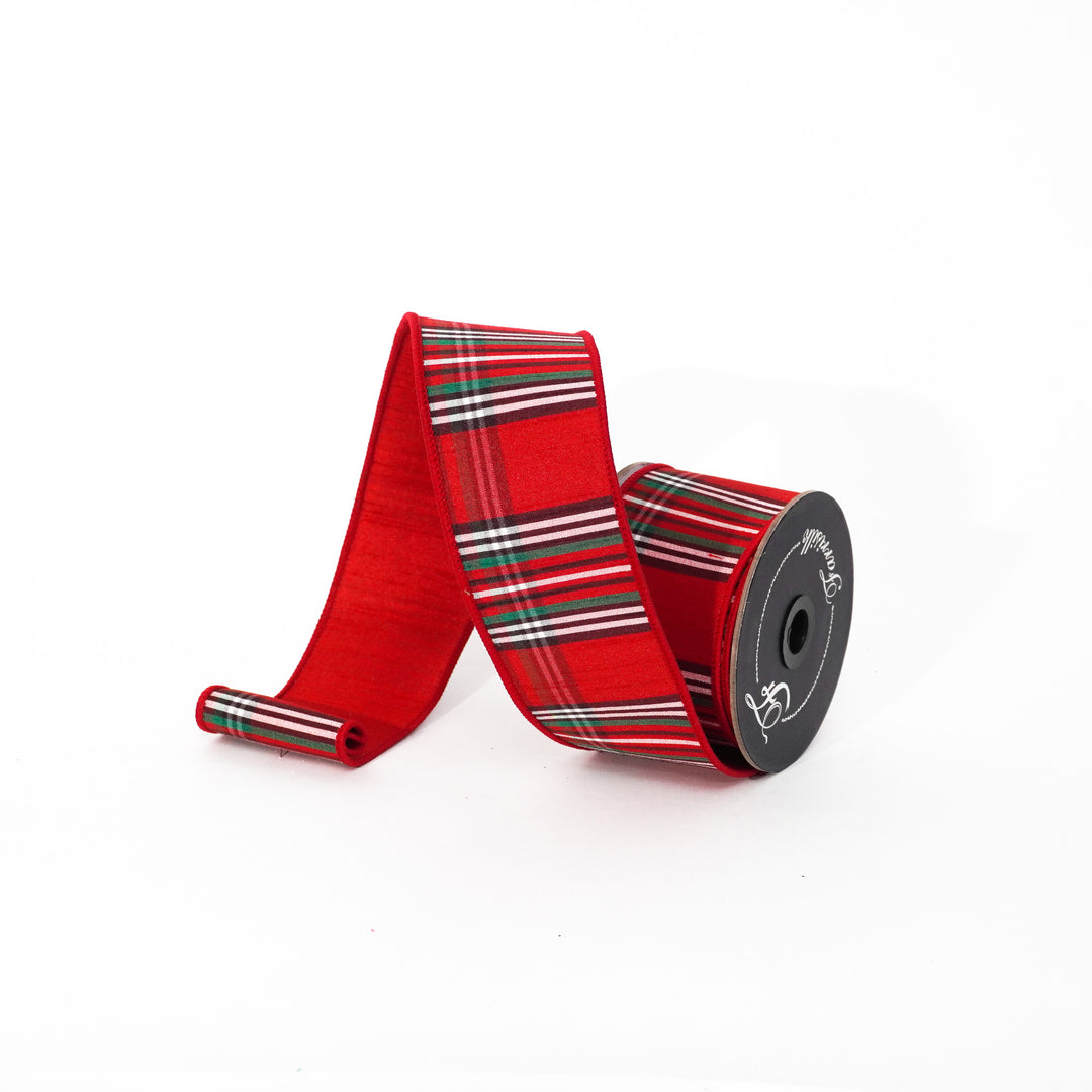 Farrisilk Red, Black, & Emerald Christmas Plaid Wired Ribbon - 2.5"