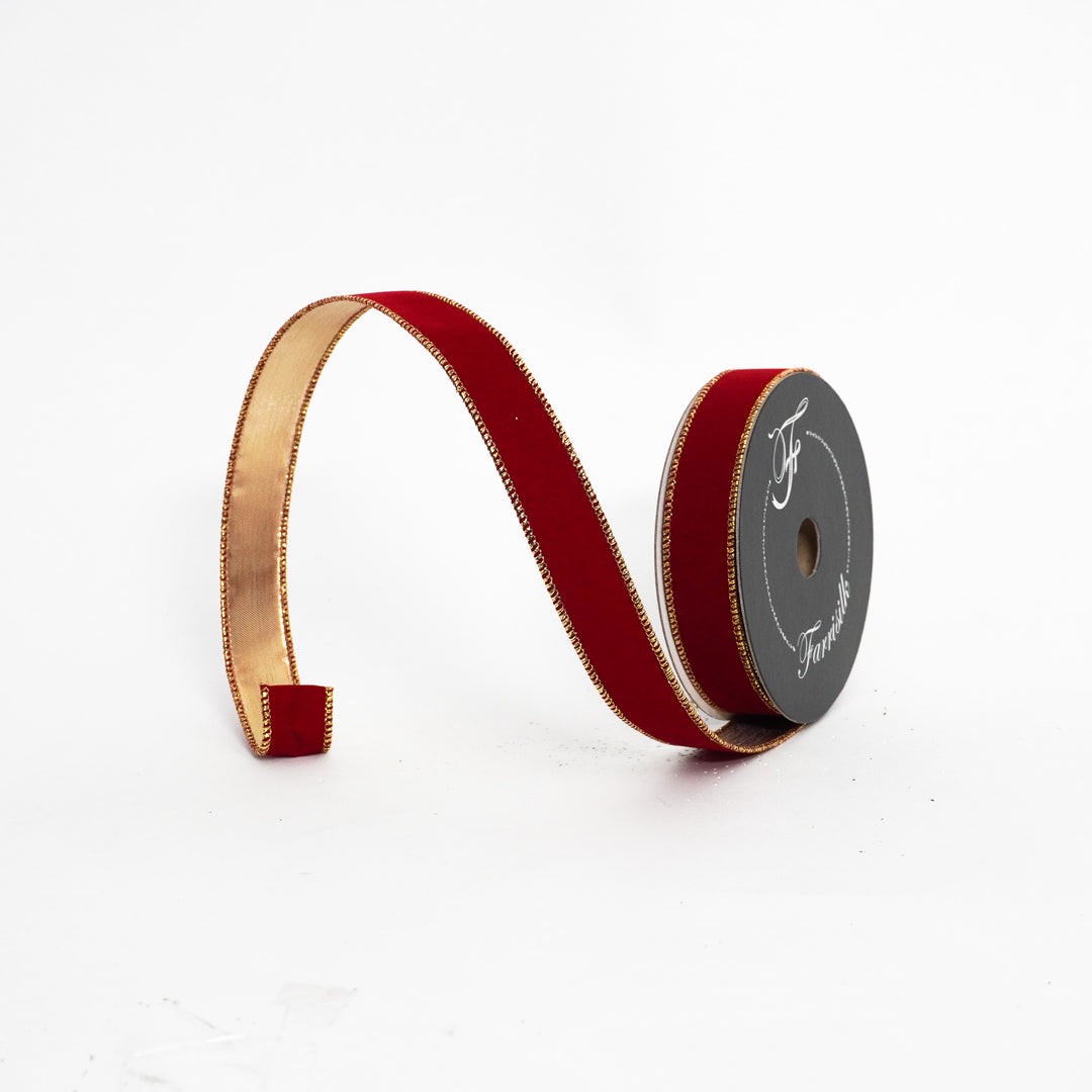 Farrisilk Ruby Red Suede Velvet Wired Ribbon - 1"