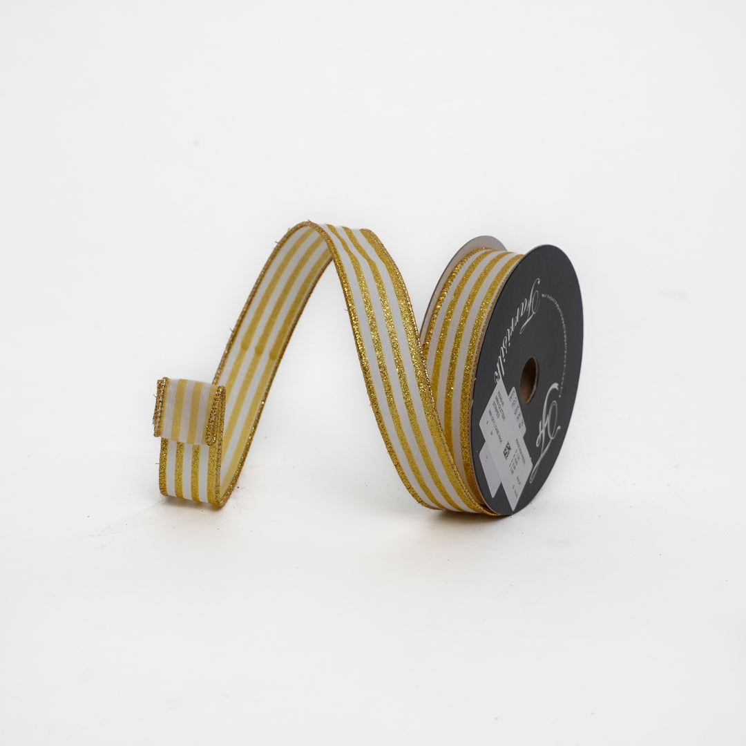 Farrisilk Gold Mini Glitter Stripes Wired Ribbon - 1"