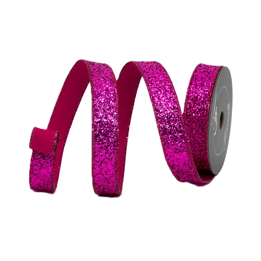 Farrisilk Fuchsia Glitter Magic Wired Ribbon - 1"