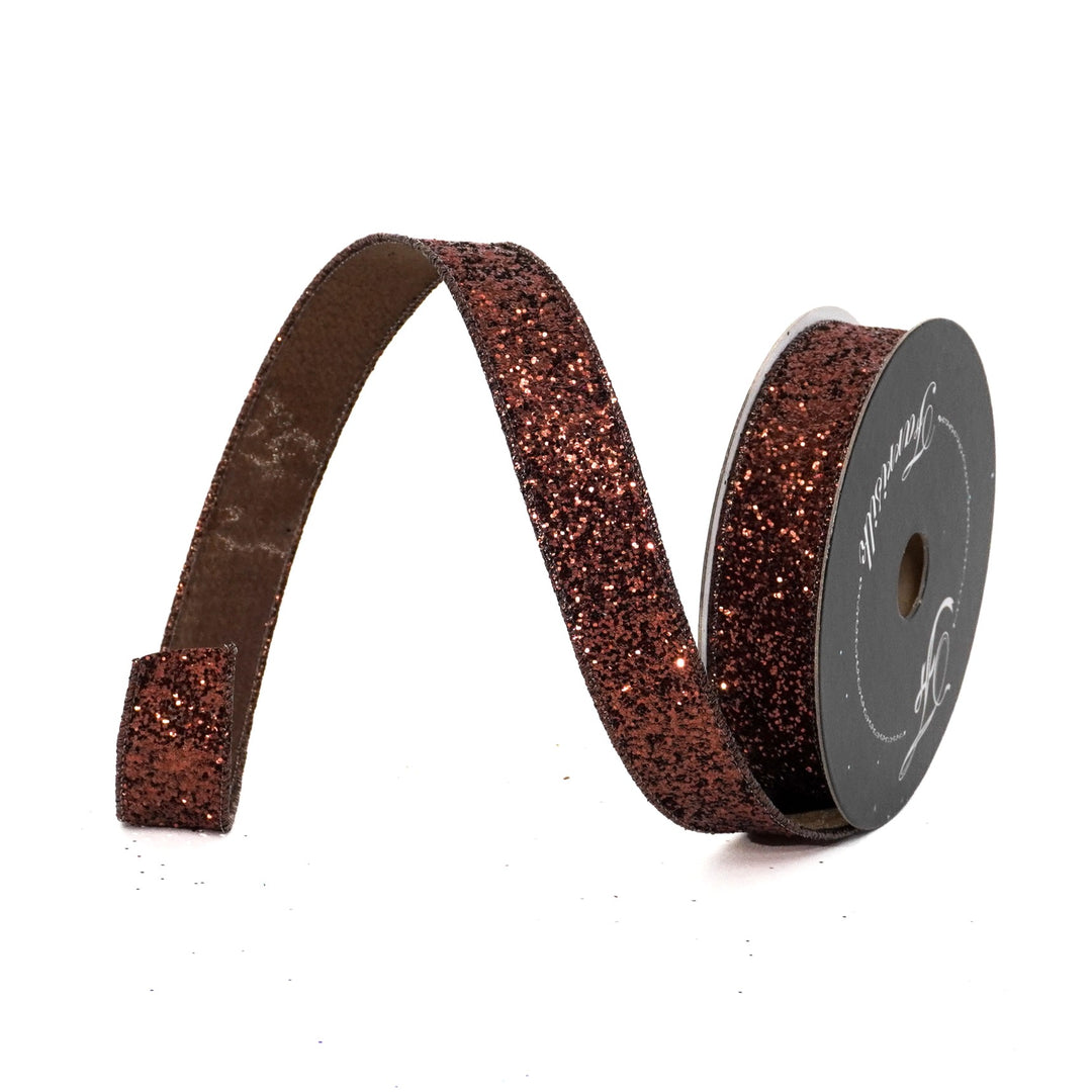 Farrisilk Chocolate Glitter Magic Wired Ribbon - 1"