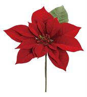 Artificial Red Velvet Poinsettia Pick - 10"
