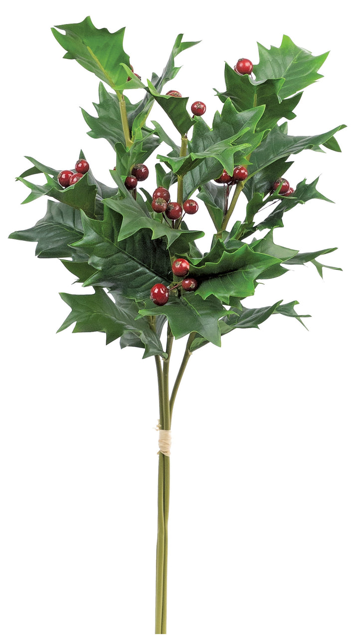 Artificial Green Burford Holly Berry Bundle - 18"