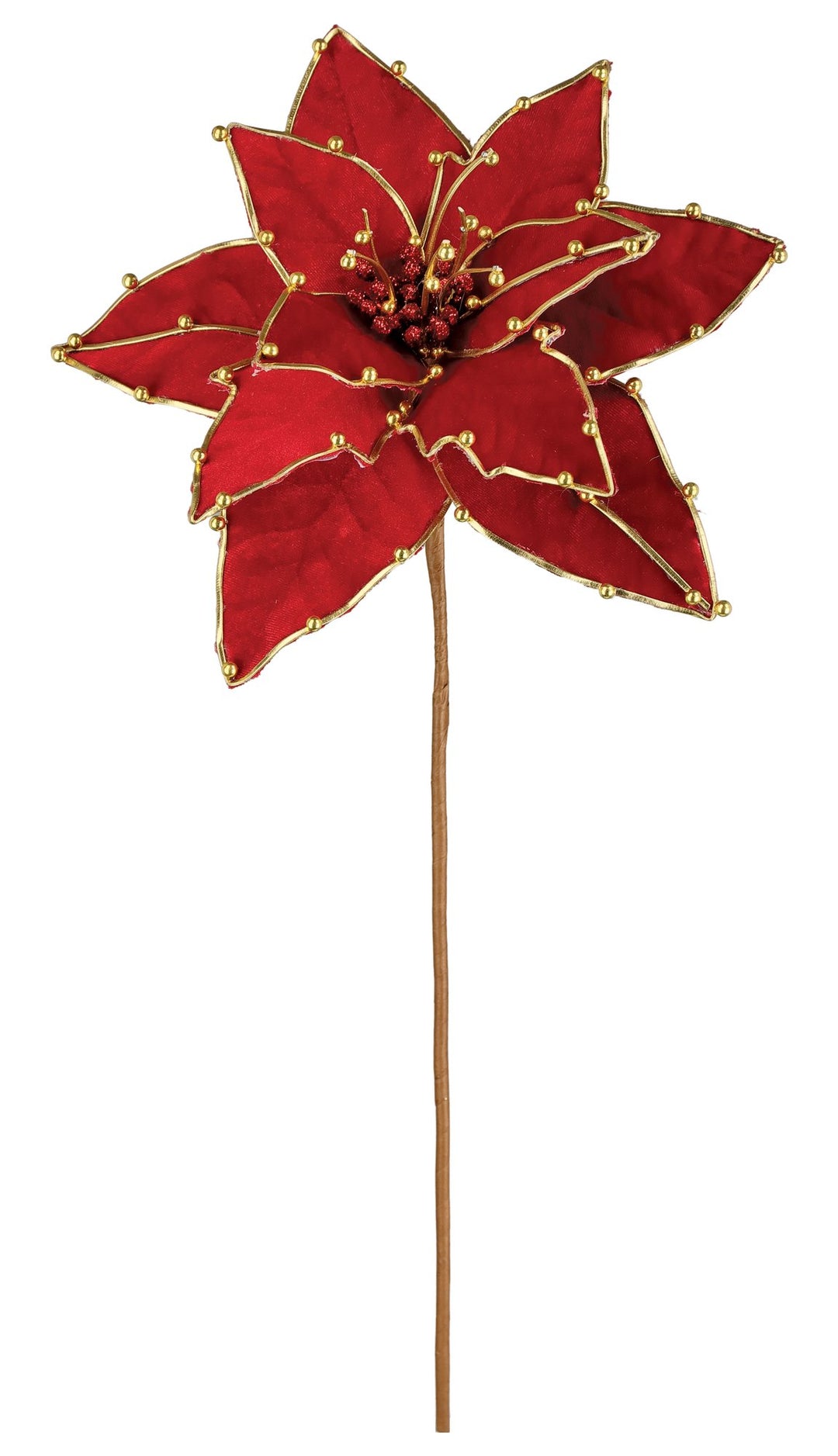 Artificial Red & Gold Velvet Poinsettia Spray With Balls - 21"