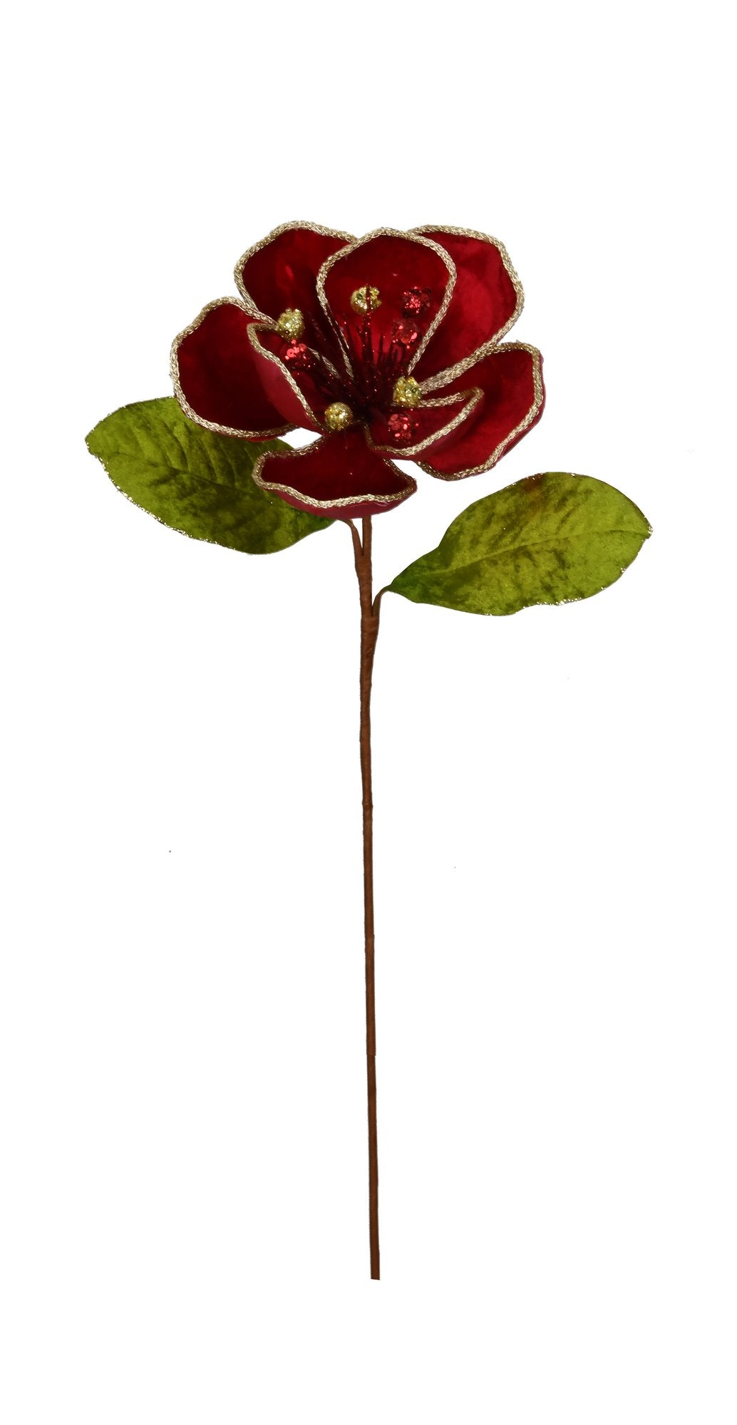 Artificial Red & Gold Velvet Magnolia Spray - 26"