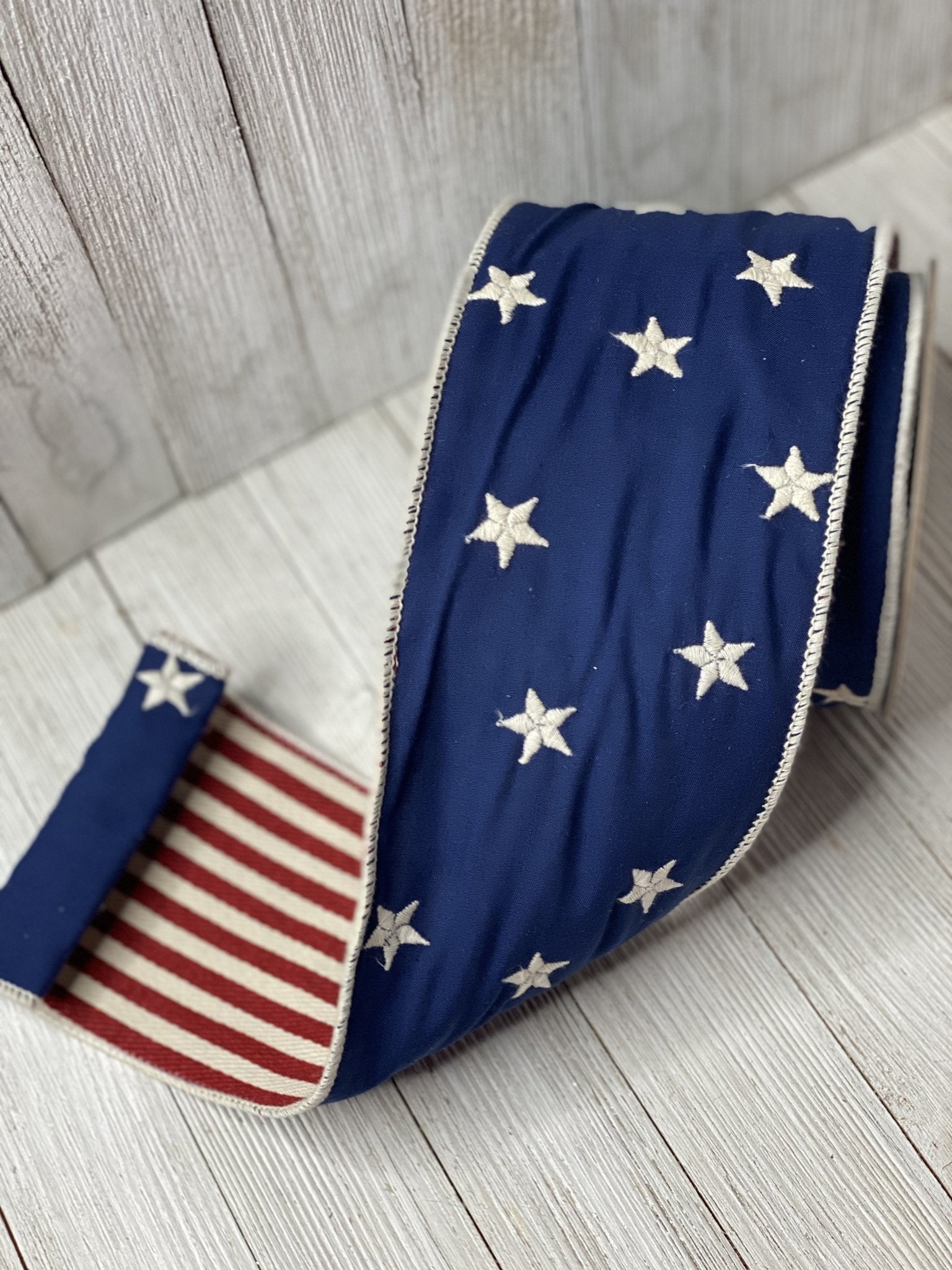 Americana Stars and Stripes embroidered 4” ribbon - Greenery MarketWired ribbonMT24371