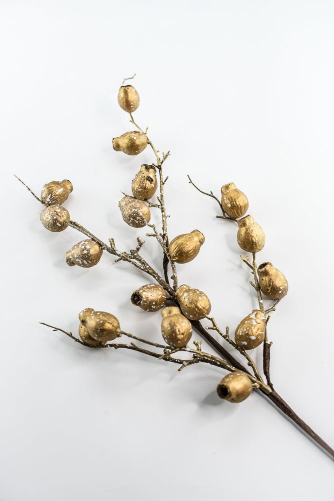 Antique Gold Metallic Berry Pod Spray - 28" - Greenery MarketXG1142ANTGO