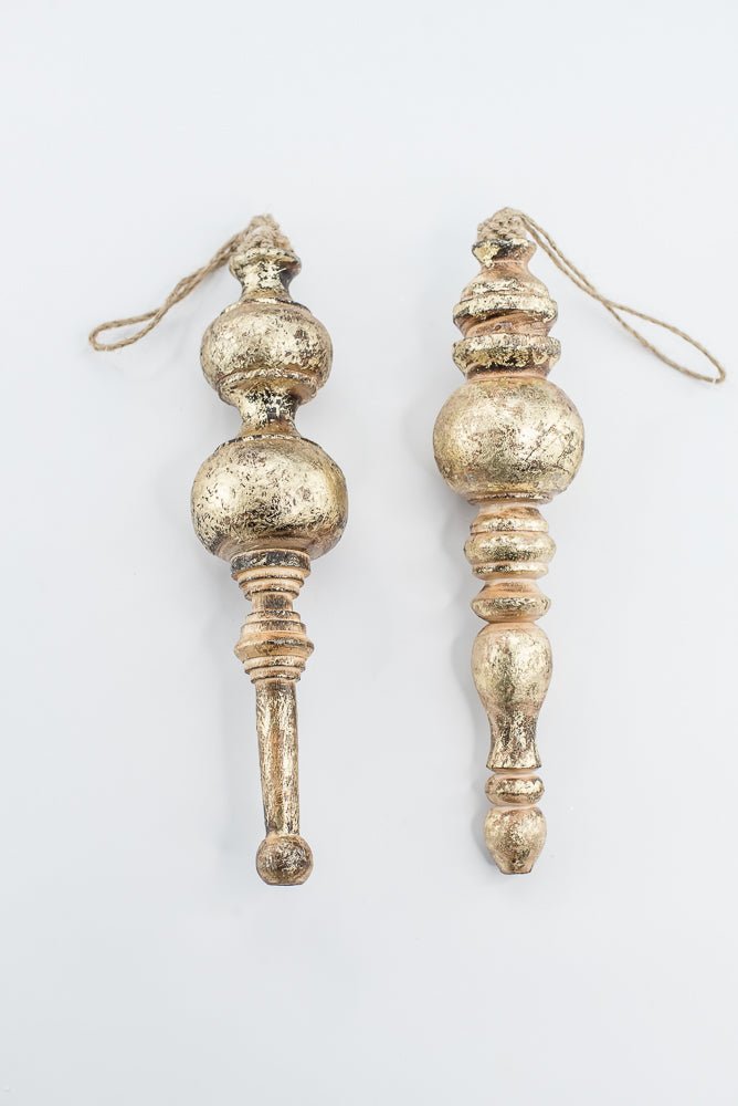 Antique, Washed Gold, Wood Finial Ornament - Set of 2 - Greenery MarketOrnaments230098