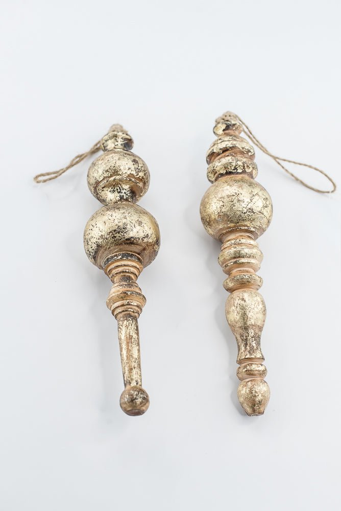Antique, Washed Gold, Wood Finial Ornament - Set of 2 - Greenery MarketOrnaments230098