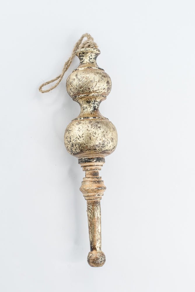 Antique, Washed Gold, Wood Finial Ornament - Set of 2 - Greenery MarketOrnaments230098