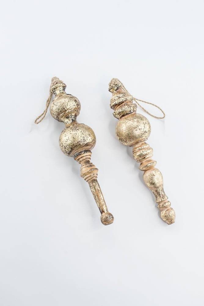 Antique, Washed Gold, Wood Finial Ornament - Set of 2 - Greenery MarketOrnaments230098