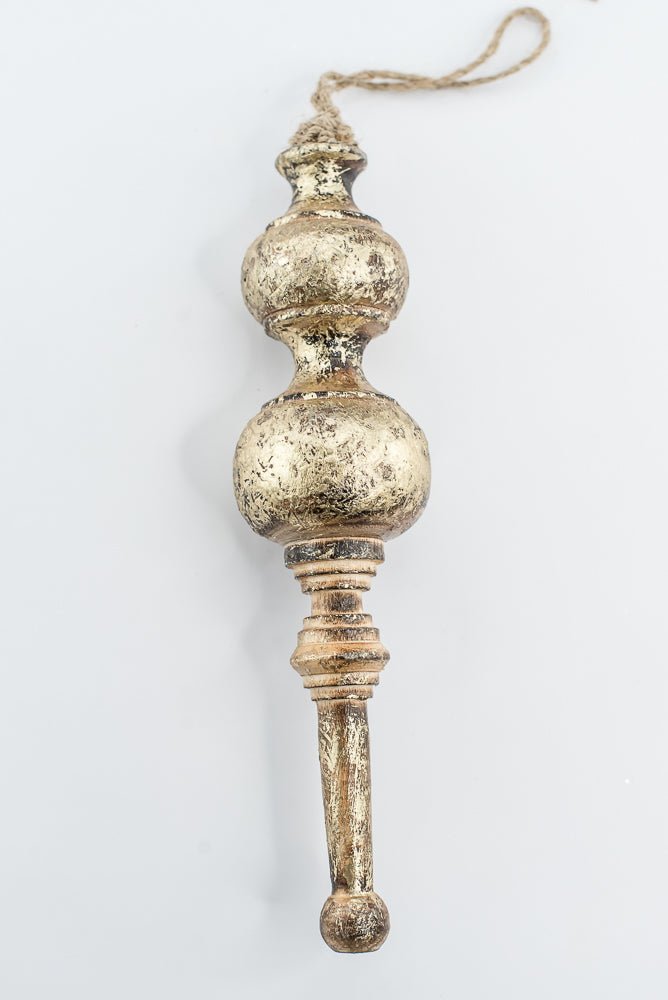 Antique, Washed Gold, Wood Finial Ornament - Set of 2 - Greenery MarketOrnaments230098