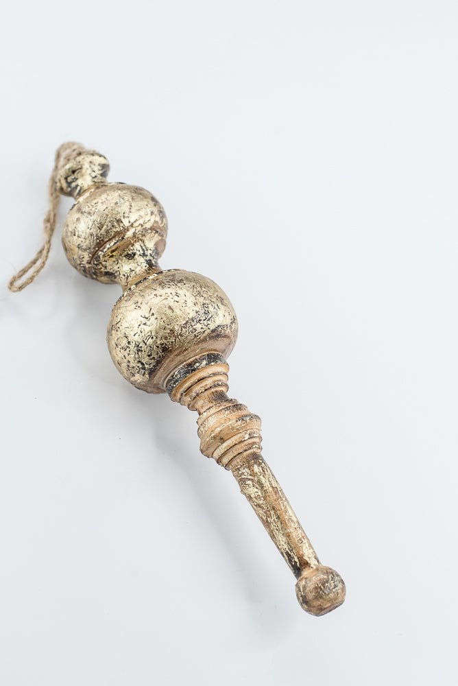 Antique, Washed Gold, Wood Finial Ornament - Set of 2 - Greenery MarketOrnaments230098