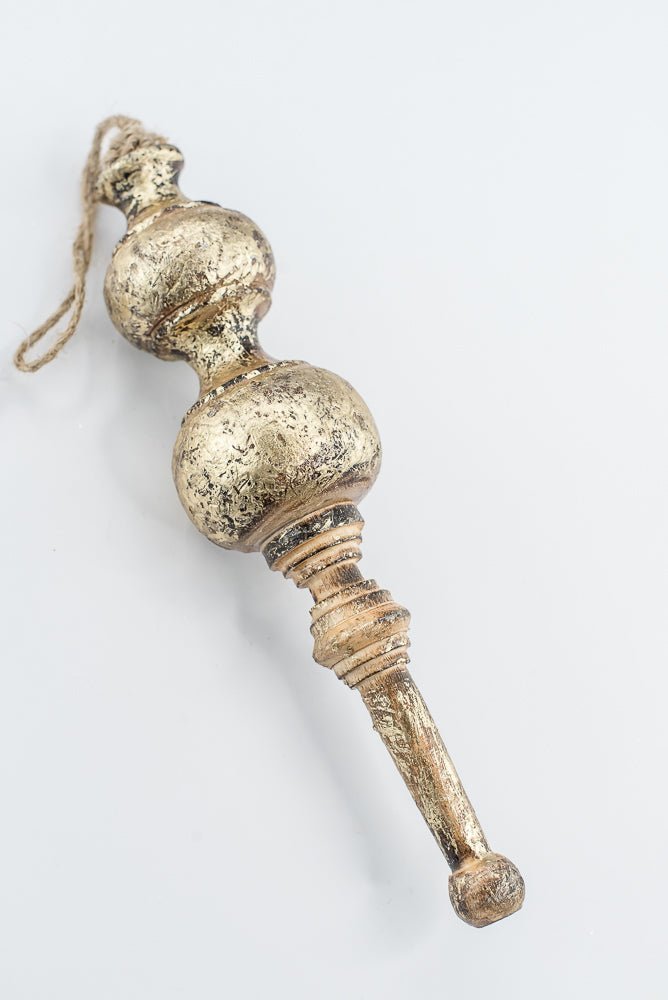 Antique, Washed Gold, Wood Finial Ornament - Set of 2 - Greenery MarketOrnaments230098