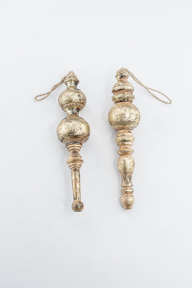 Antique, Washed Gold, Wood Finial Ornament - Set of 2 - Greenery MarketOrnaments230098