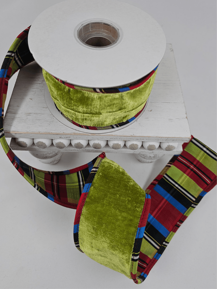 Apple Green Ribbon Plaid Backing & Piping - 2.5" - Greenery MarketXR602/25APG