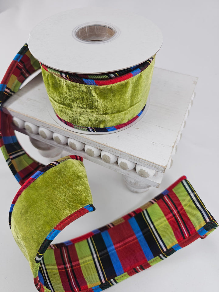 Apple Green Ribbon Plaid Backing & Piping - 2.5" - Greenery MarketXR602/25APG