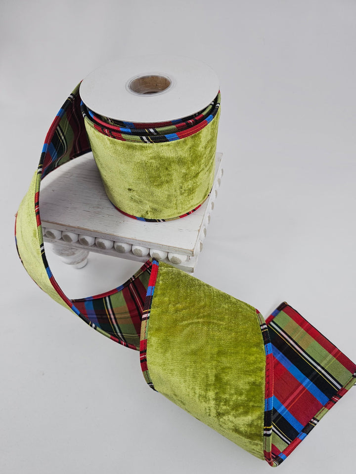 Apple Green Sheldon Ribbon Plaid Backing & Piping - 4" - Greenery MarketXR602/4APG
