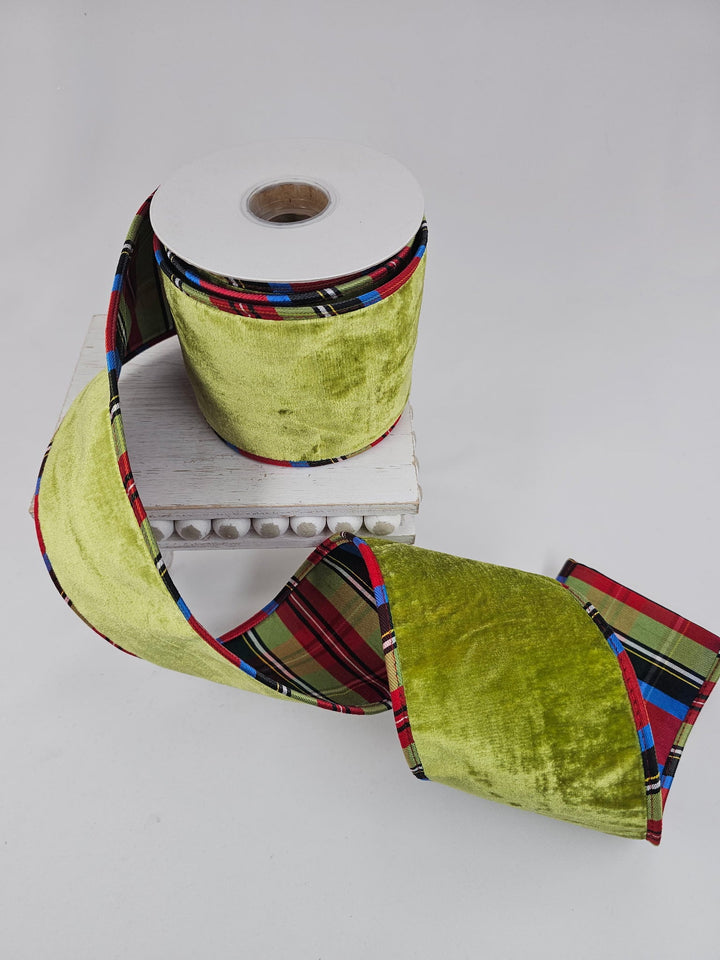 Apple Green Sheldon Ribbon Plaid Backing & Piping - 4" - Greenery MarketXR602/4APG