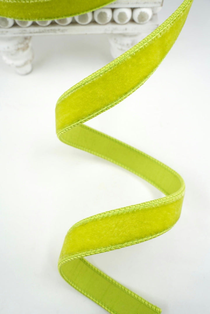Apple Lime green plush velvet luster 1” farrisilk wired ribbon - Greenery MarketRibbons & TrimRG008-69