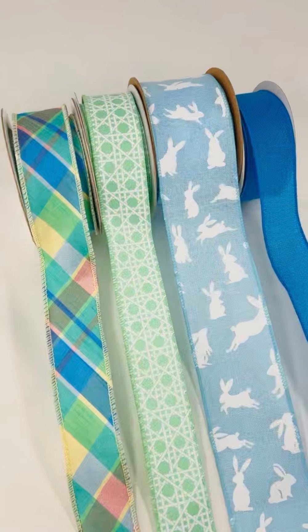 Aqua And Mint Bunny Basket Easter bow bundle x 4 wired ribbons - Greenery MarketWired ribbonBunnyBasketX4