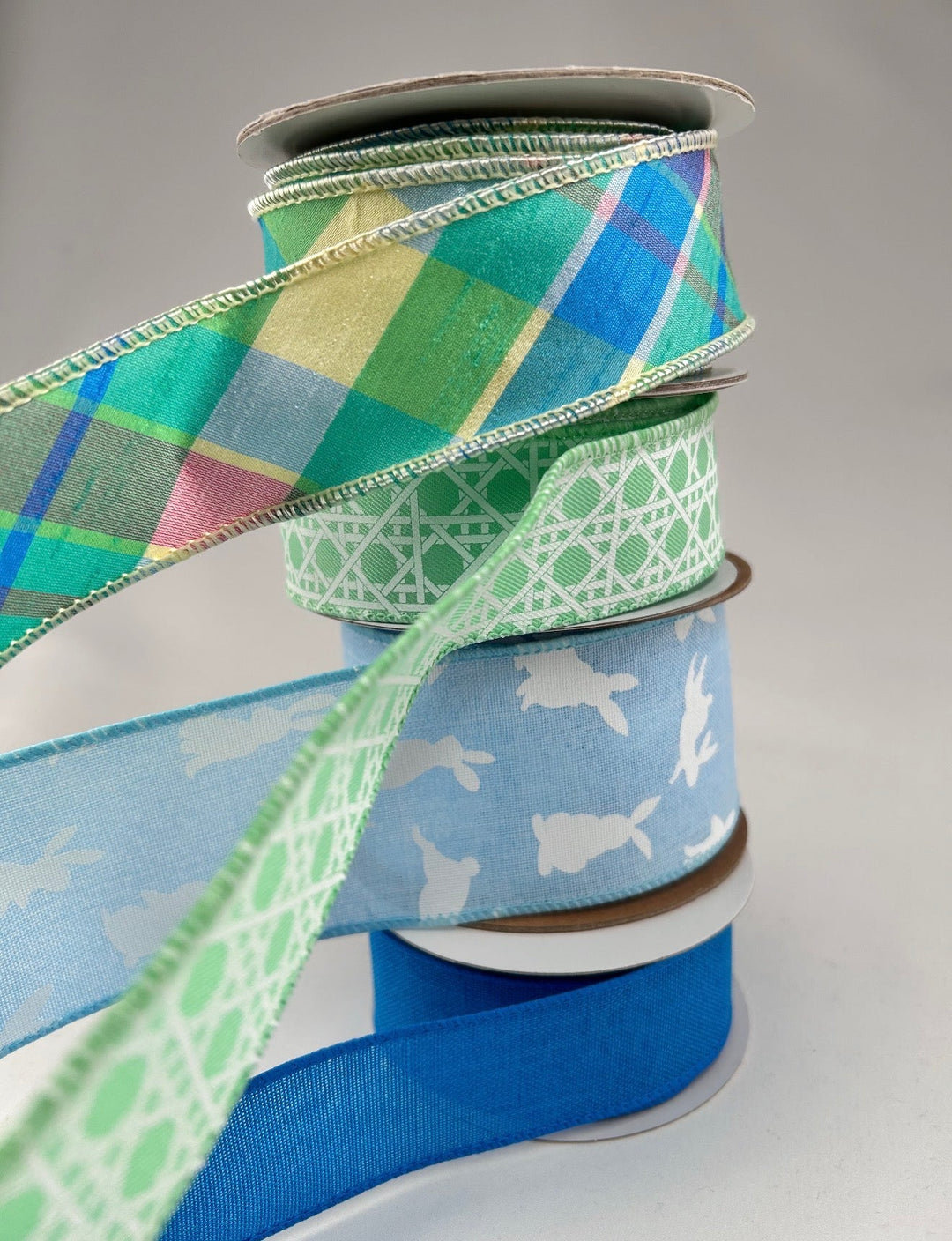 Aqua And Mint Bunny Basket Easter bow bundle x 4 wired ribbons - Greenery MarketWired ribbonBunnyBasketX4