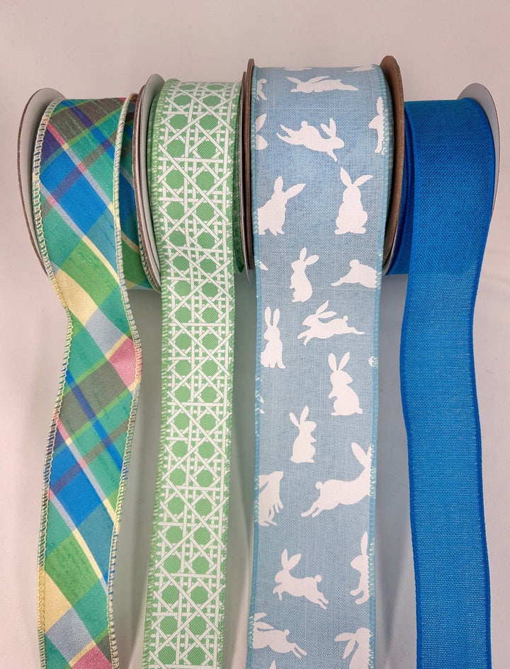 Aqua And Mint Bunny Basket Easter bow bundle x 4 wired ribbons - Greenery MarketWired ribbonBunnyBasketX4