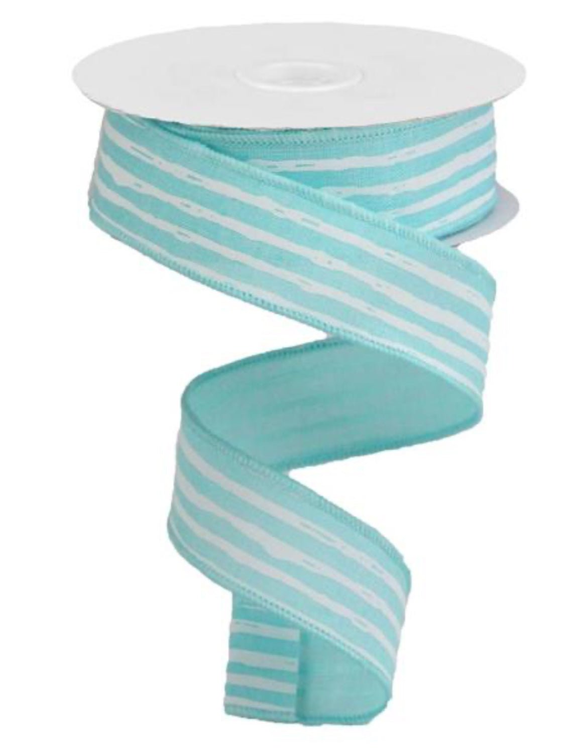 Aqua and white Irregular stripes wired ribbon - 1.5” - Greenery MarketWired ribbonRGA1381JC