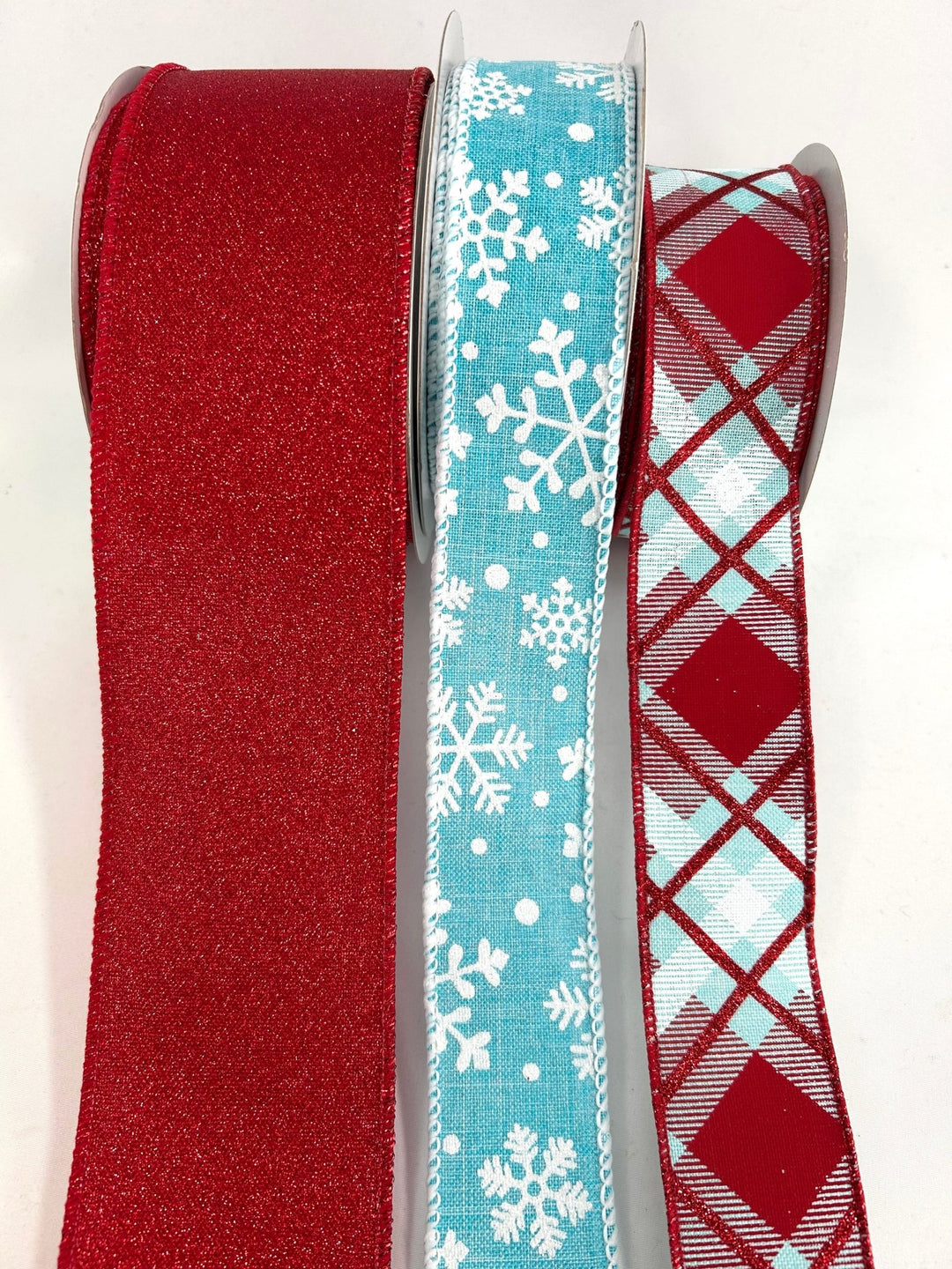Aqua Blue And Red Flakes Bow Bundle x 3 Ribbons - Greenery MarketAquaFlakesX3